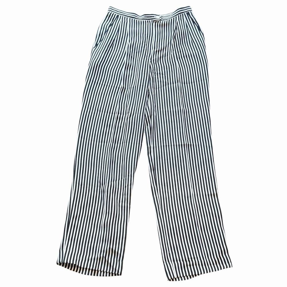 VINTAGE 80s 90s DONNA BRIONI ROMA SILK TROUSER PANTS BLACK & WHITE STRIPE 46 M